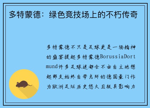 多特蒙德：绿色竞技场上的不朽传奇